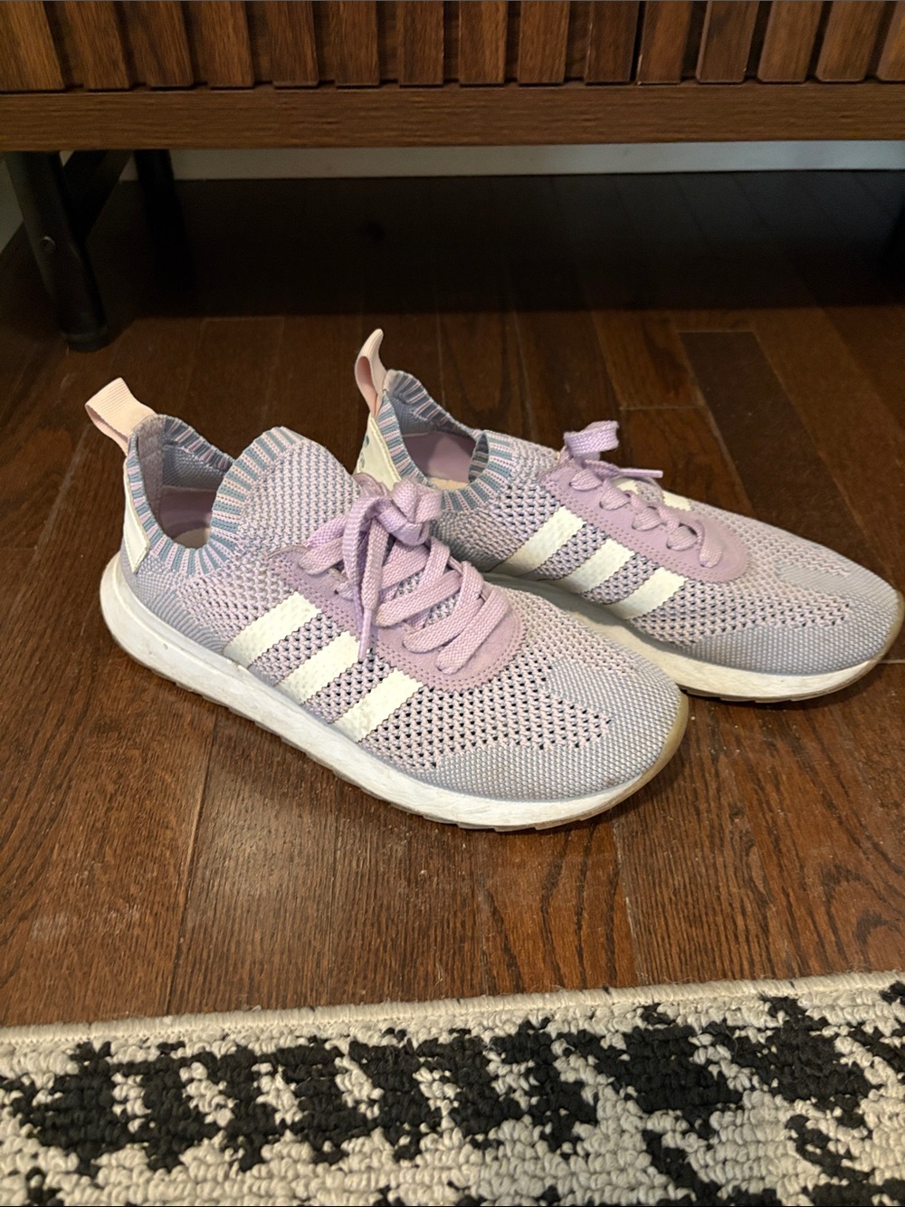 adidas Women’s Light Lavender Knit Lace-Up Sneakers with White Stripes